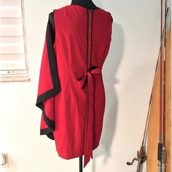 ❤️ Esley, BodyCon Dress with Cape-Draped Over-Lay, Lovely Red, EUC, Size Large - Picture 11 of 11
